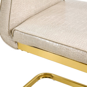 English Elm Set of 2 Glam Faux Alligator Pvc Dining Chairs with Crystal Buckle Bow Legs Beige W3875P371042