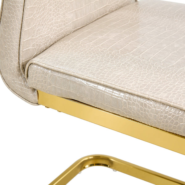English Elm Set of 2 Glam Faux Alligator Pvc Dining Chairs with Crystal Buckle Bow Legs Beige W3875P371042