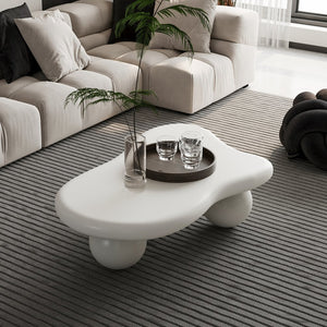 English Elm 40 Inch Organic Cloud Silhouette Coffee Table with Ball Legs Cream White Mdf Top W1435S00020