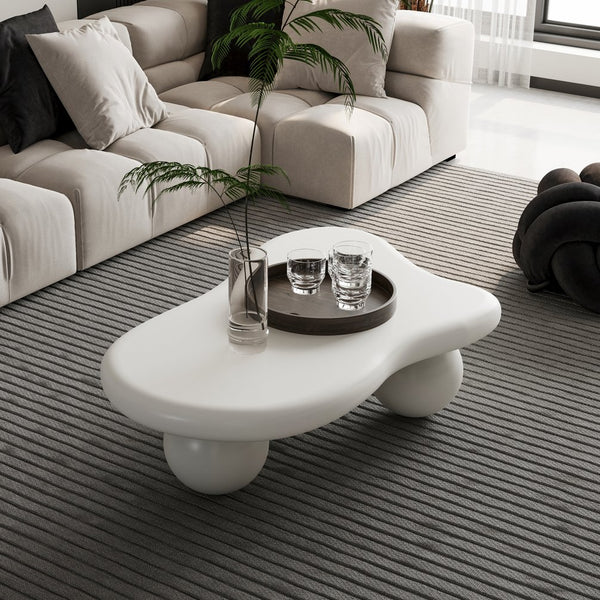 English Elm 40 Inch Organic Cloud Silhouette Coffee Table with Ball Legs Cream White Mdf Top W1435S00020