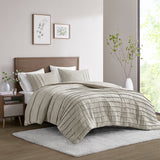 Beautyrest Maddox Casual 3 Piece Striated Cationic Dyed Oversized Duvet Cover Set with Pleats BR12-3870 Natural