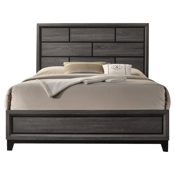 English Elm Weathered Grey Queen Bed with Grooved Panel Headboard, Low-Profile Footboard & Tapered Legs (Box Spring Required) B062S00515