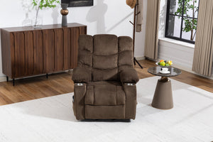 English Elm Ultra Wide Velvet Swivel Lounge Chair with Massage Heating and Powered Lift Assist Brown W547P425984