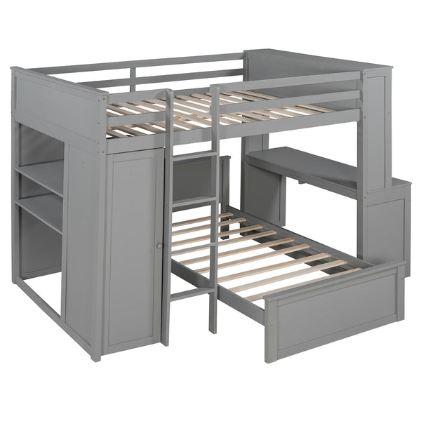 English Elm Full Twin Loft Bed with Desk Wardrobe Shelves Pine Wood Frame Kids Bedroom Gray LT000821AAE-1