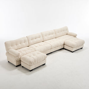 English Elm U Shaped Modular Cloud Sectional with Plush Flannelette Upholstery Deep Seat Living Room Sofa Beige W2120S00053