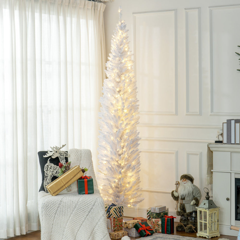 English Elm Homcom 8' Slim Noble Fir Pre-Lit Christmas Tree With 300 Led Lights - Perfect For Small Spaces! W2225P249659