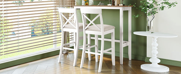 English Elm TOPMAX Farmhouse 48" Rectangular Wood Bar Height Dining Set with 2 Cushioned Stools, Space-Saving Design Beige,Brown+White N717P334716B