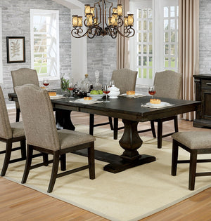 English Elm Contemporary Warm Gray Espresso 9-Piece Solid Wood Dining Set With Dual Pedestal Table & Chairs B2741S00067