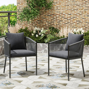 English Elm 2 Outdoor Chairs Set with Cushions — Weatherproof Rattan Dining Chairs, Comfort Curved Arms & Easy-Clean Fabric Grey T3623P409868