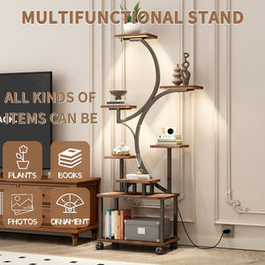 English Elm Plant Stand with Full Spectrum Grow Lights 8 Tier S Shaped Iron Corner Display Rack Black+Brown W2641P446499