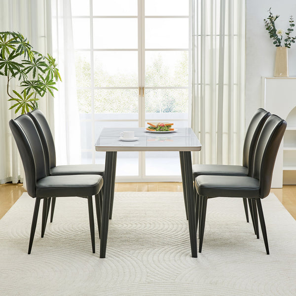 English Elm Table and Chair Set Rectangular Tempered Glass Top with 4 Black Pu Leather Seats W1151S04628