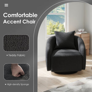 English Elm Swivel Barrel Armchair in Teddy Fabric with Lumbar Pillow and Solid Wood Legs Dark Gray T3623P430701