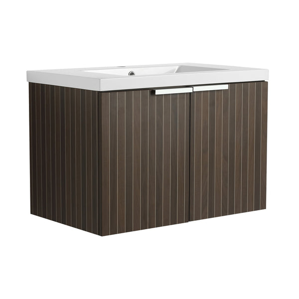 English Elm 30 Inch Silver-Brown Stripe Wall-Mounted Vanity with Mid-Edge Resin Sink, Soft-Close Doors, Ample Storage W999P204951