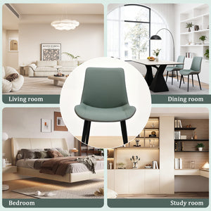 English Elm Green Pu Leather Upholstered Dining Chair Set with Metal Legs for Modern Interiors Dark Green T3967P421198
