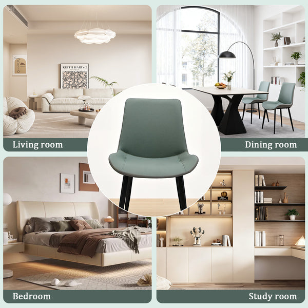 English Elm Green Pu Leather Upholstered Dining Chair Set with Metal Legs for Modern Interiors Dark Green T3967P421198
