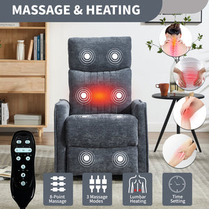 English Elm Blue Fabric Swivel Rocker Recliner with Massage Heat Nodes for Living Room Comfort Blue W1803P321823