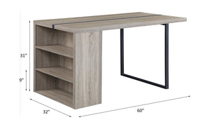 English Elm Grey Oak Modern 2-Shelf Rectangular Dining Table with Metal Inlay Trim, Sturdy Legs & Storage (60") B062P209315