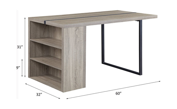 English Elm Grey Oak Modern 2-Shelf Rectangular Dining Table with Metal Inlay Trim, Sturdy Legs & Storage (60") B062P209315