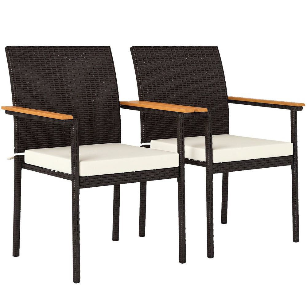 English Elm Outsunny Pe Rattan Outdoor Dining Chairs with Acacia Armrests Stackable Set of 2 W2225P485612