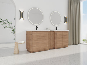 English Elm 84'' Freestanding Double Sink Bathroom Vanity Oak Finish Soft Close Storage Cabinet W999S00516