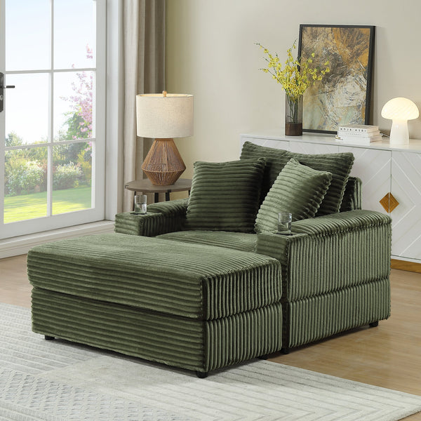 English Elm sofa Oversized Corduroy Deep-Seat Chaise with Ottoman and Lumbar Support — Plush, Sturdy Comfort Green W1420S00012