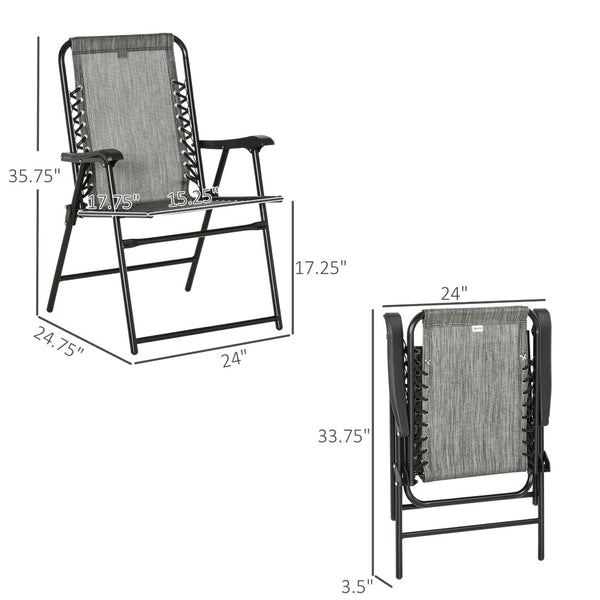 English Elm Outsunny Set Of 2 Portable Folding Bungee Sling Chairs For Camping, Beach, Backyard, Gray Mesh W2225P174102-GIGA
