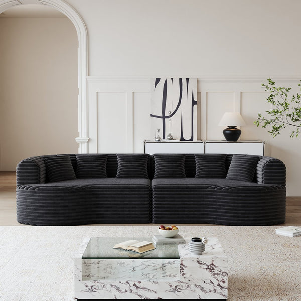 English Elm Curved Chenille Sectional Sofa Oversized Four Seat Cloud Foam Living Room Lounge W3505P355588