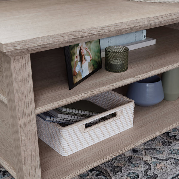English Elm Lift-Top Coffee Table With Brown Oak Finish – Versatile Storage & Stylish Design For Small Spaces B356P367852