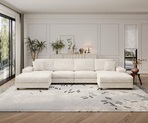 English Elm Convertible U-Shaped Sofa With Storage, Cozy Corduroy Fabric, Modern 4-Seat Design For Living Rooms W1793S00027