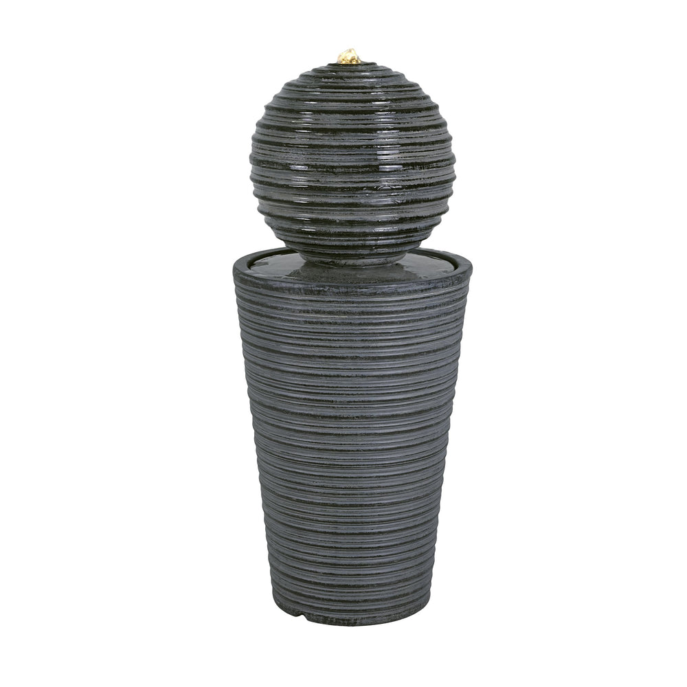 English Elm Christopher Knight Home® - 31.5"H Tall Striped Concrete Column Fountain with LED Light Effects, Weatherproof Accent for Courtyards N765P324550G