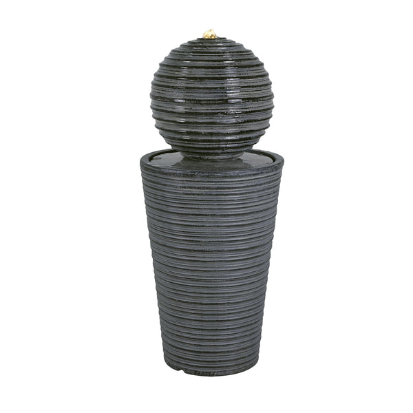 English Elm Christopher Knight Home® - 31.5"H Tall Striped Concrete Column Fountain with LED Light Effects, Weatherproof Accent for Courtyards N765P324550G
