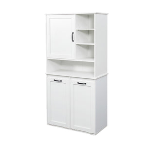 English Elm Laundry Cabinet with Tilt-Out Hampers, Adjustable Shelves, Freestanding White Storage Organizer W331S00168