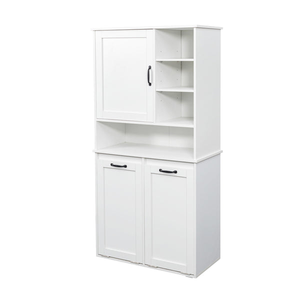 English Elm Laundry Cabinet with Tilt-Out Hampers, Adjustable Shelves, Freestanding White Storage Organizer W331S00168