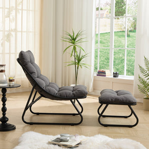 English Elm Patio Sling Recliner Set with Ottoman Steel Frame Mesh Seat Cushioned Modern Lounge W640P443483