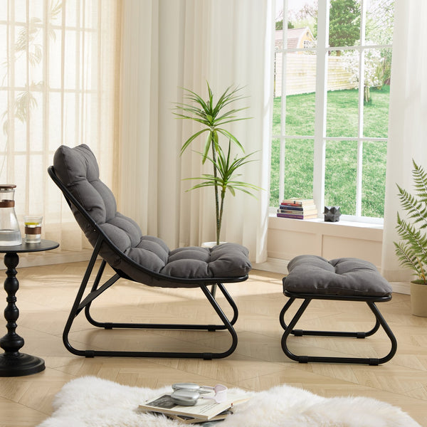 English Elm Patio Sling Recliner Set with Ottoman Steel Frame Mesh Seat Cushioned Modern Lounge W640P443483