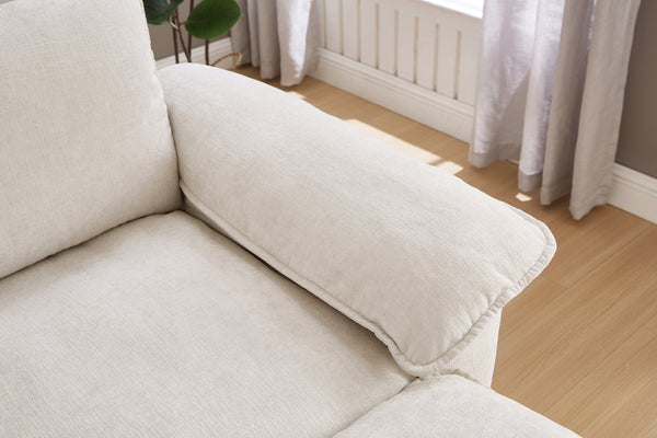 English Elm 51" Oversize Chaise Lounge Chair with Ottoman and Hidden Storage Upholstered in Soft Chenille Comfort Beige W1097S00152