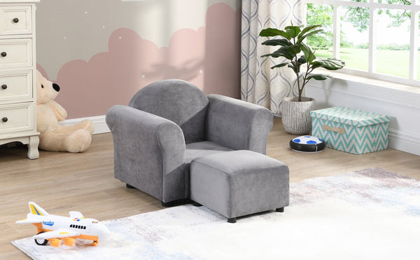 English Elm Kids Velvet Armchair with Ottoman Gray — Ergonomic, Durable Toddler Sofa, Lightweight, 150lb Limit W2297P264486
