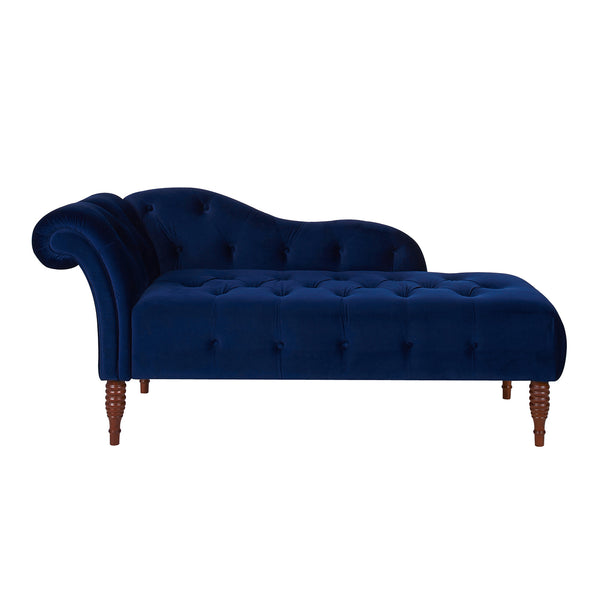 English Elm Jennifer Taylor Home - Samuel Tufted Roll Arm Chaise Lounge in Lux Velvet Upholstery with Kiln-Dried Hardwood Frame and Plush Support Navy Blue B2719P238291