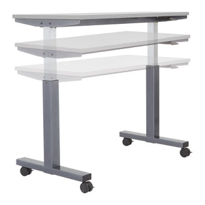 OSP Home Furnishings Ht Pneumatic Height Adjustable Standing Desk with Steel Frame and Locking Casters Gry 48X24 PHAT2448G7