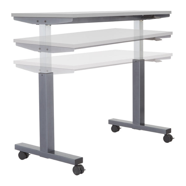 OSP Home Furnishings Ht Pneumatic Height Adjustable Standing Desk with Steel Frame and Locking Casters Gry 48X24 PHAT2448G7