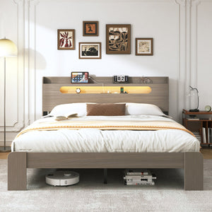 English Elm Bed Frame King Size With Led Headboard, Usb Ports & Storage - Stylish, Noise-Free, Easy Assembly! W636P210859