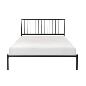 English Elm Metal Queen Platform Bed Matte Powder Coat Angled Headboard Low Profile Frame Black B011P261195