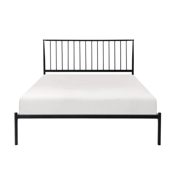 English Elm Metal Queen Platform Bed Matte Powder Coat Angled Headboard Low Profile Frame Black B011P261195