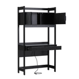 Holmes Modern Writing Desk with Outlet & USB Port, Reeded Drawer, and Hutch Storage Black WEHOL42OS3BL0 Walker Edison