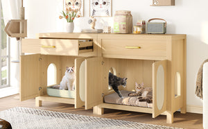 English Elm Cat Litter Box Cabinet with Sisal Doors Storage Drawer and Nightstand Surface N704P379111N
