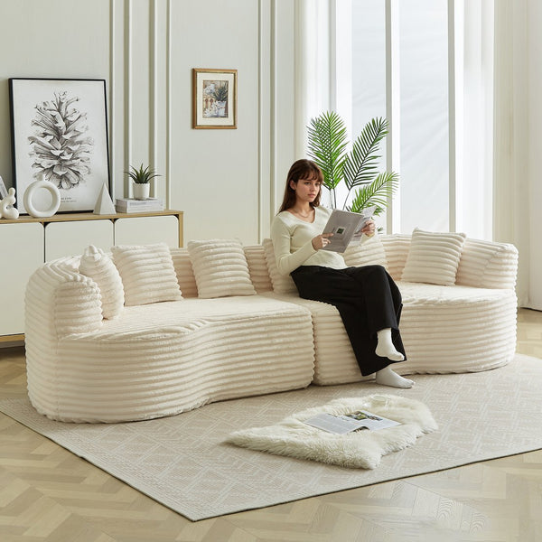 English Elm Curved Chenille Sectional Sofa Oversized Four Seat Cloud Foam Living Room Lounge W3505P355585