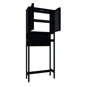 English Elm Toilet Side Bamboo Tower with Louvered Doors Open Shelf Freestanding Bathroom Organizer W2207P334026