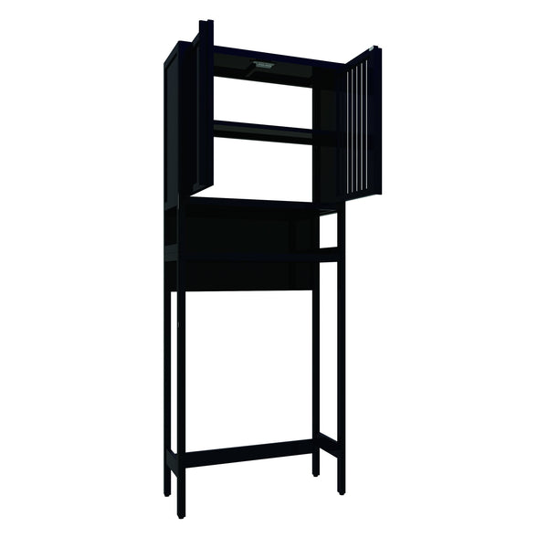 English Elm Toilet Side Bamboo Tower with Louvered Doors Open Shelf Freestanding Bathroom Organizer W2207P334026