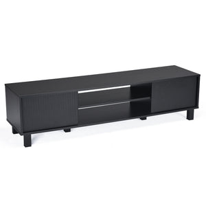 English Elm Modern Low Profile Media Console with Open Shelving and Concealed Cabinet Storage Black T3623P435424