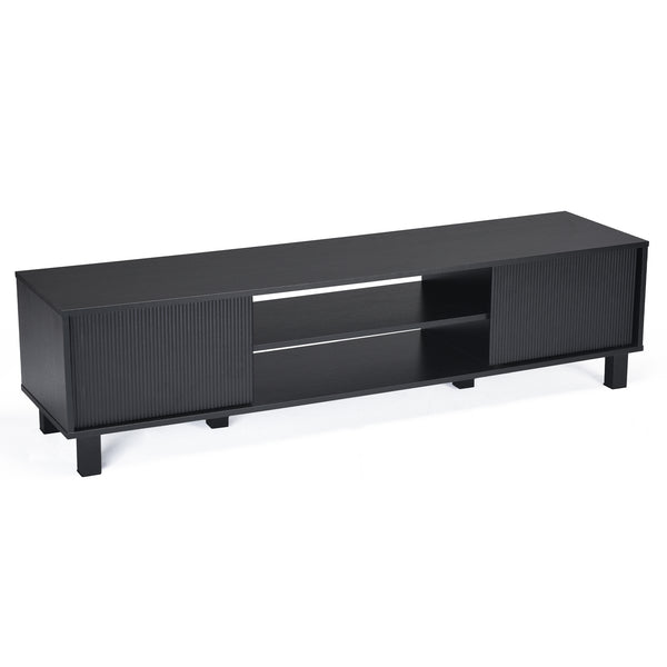 English Elm Modern Low Profile Media Console with Open Shelving and Concealed Cabinet Storage Black T3623P435424